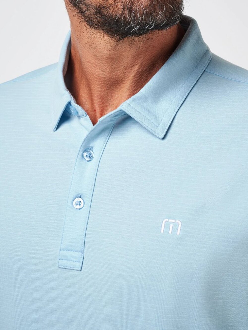 TravisMathew Men's The Heater ECO Golf Polo Size XL Light Blue Stripe NWT